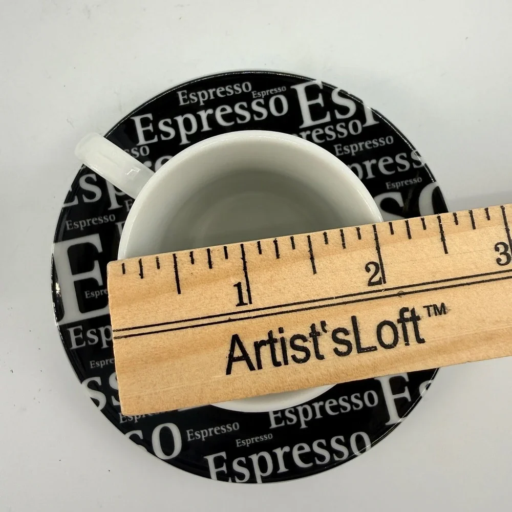 Konitz Espresso Typography Demitasse Cup & Saucer Set of 4 Black‎ White